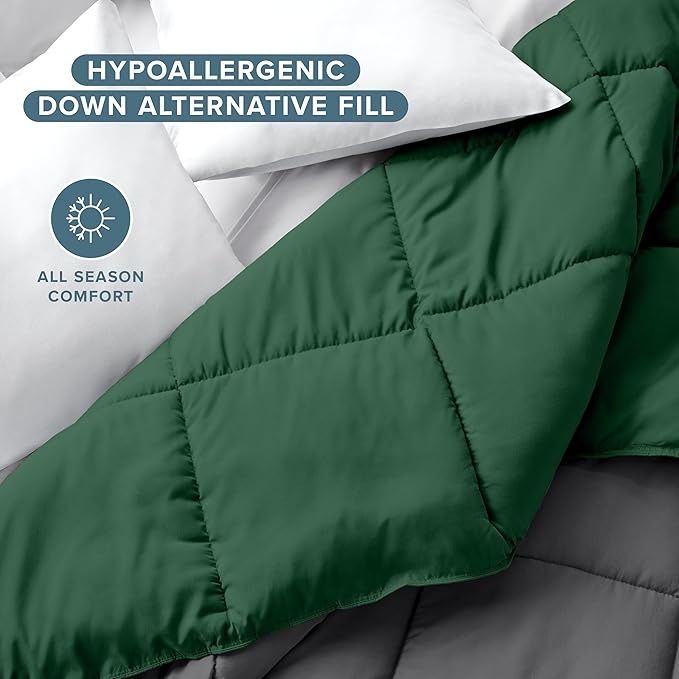 Bare Home California King Comforter - Reversible Colors - Goose Down Alternative - Ultra-Soft - Premium 1800 Series - All Season Warmth - Bedding Comforter (California King, Grey/Forest Green)