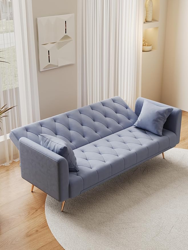 KEIKI 71 INCH Loveseat Sofa with Adjustable Backrest, Upholstered 2 Seater Velvet Couch for Living Room Bedroom Office Apartment, Gray