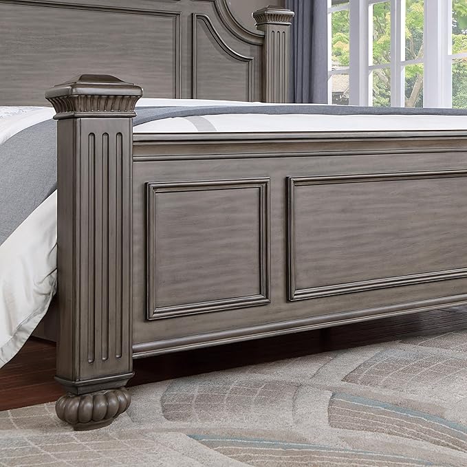 Furniture of America Malierd Traditional Wood 6-Piece Set, Panel King-Size Bed, 3-Drawer Nightstands, Chest, Dresser and Mirror for Bedroom, Gray