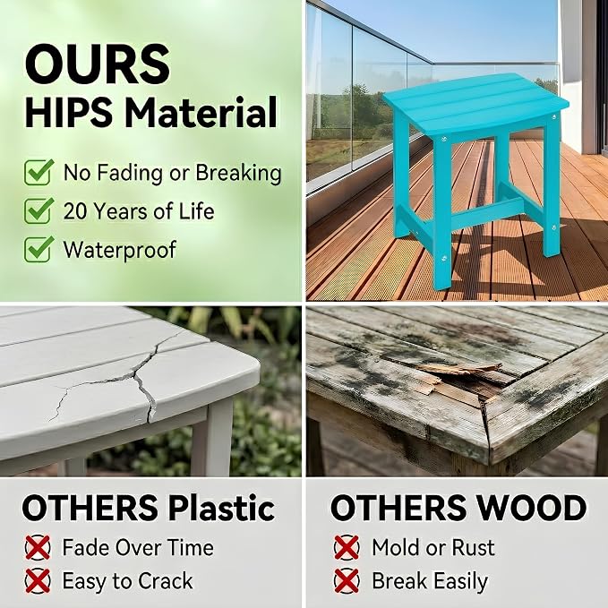 Y&M Outdoor Side Table, HIPS Adirondack Small Single Table, Waterproof Square Outside Table, Balcony Modern End Tables for Patio, Pool, Beach, Porch, Deck, Indoor or Outdoor Use, Aruba Blue - Image 8