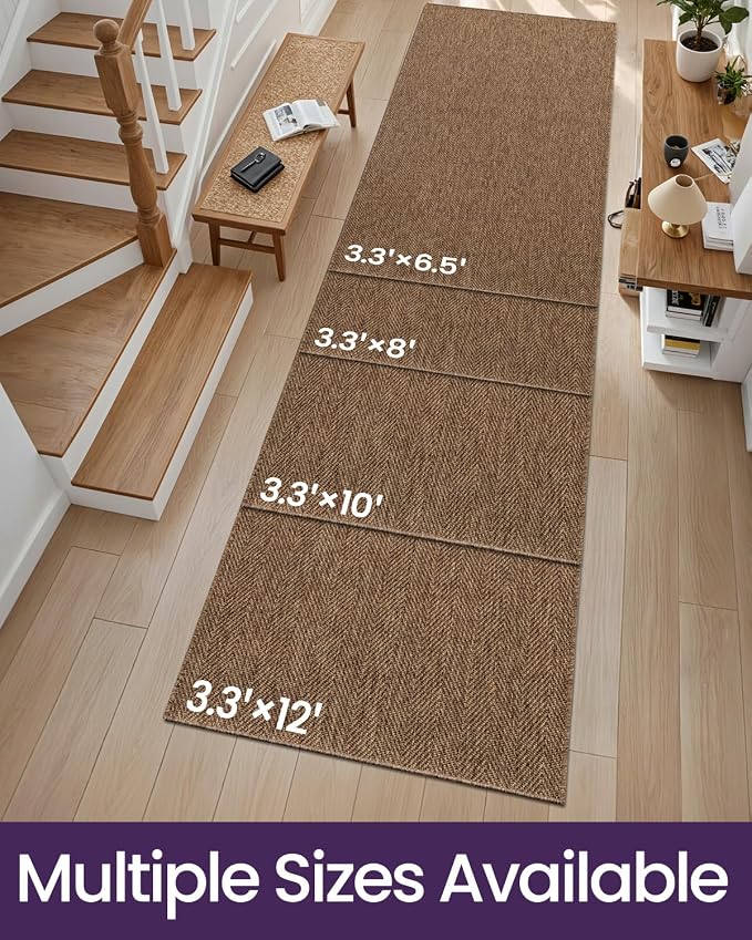 DEXI Hallway Runner Rug 3.3x10, Woven Braided Farmhouse Runner Carpet Indoor, Absorbent Thin Long Entryway Runners for Kitchen, Laundry Room, Patio Entrance, Brown - Image 2