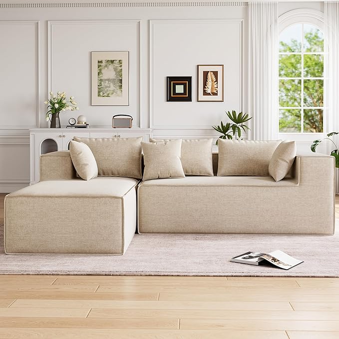 GarveeHome Modular Sectional Couches for Living Room, Cloud Sectional Couch with Deep Seat, 106.7 in Modular L-Shape Sofa with Chaise, Upholstered Couches for Bedroom, Chenille Camel