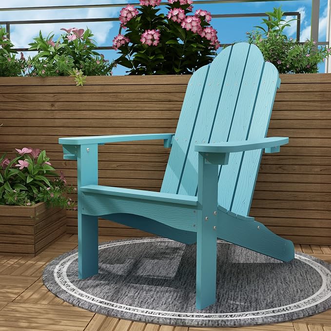 LUE BONA HDPS Adirondack Chairs Set of 4, Fire Pit Outdoor Chair Weather Resistant with Cup Holder, Modern Plastic Chair Plastic for Patio, Deck, Proch, 350LBS, Blue Turquoise - Image 9