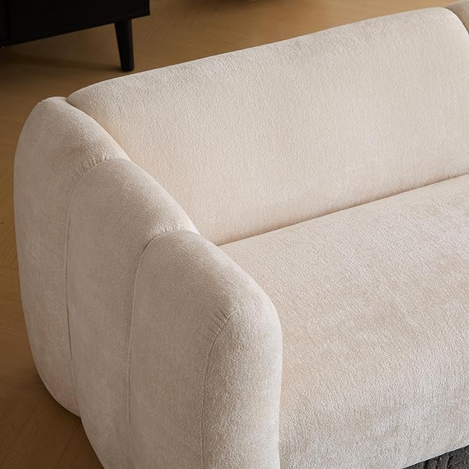 Christopher Knight Home Carine 83‘’ Sofa Couch, Cozy Boucle Fabric Upholstered 3-Seater Seating Sofa, Comfy Couches for Living Room and Office, Modern Oversized Loveseat, Curved Wave Design, Beige