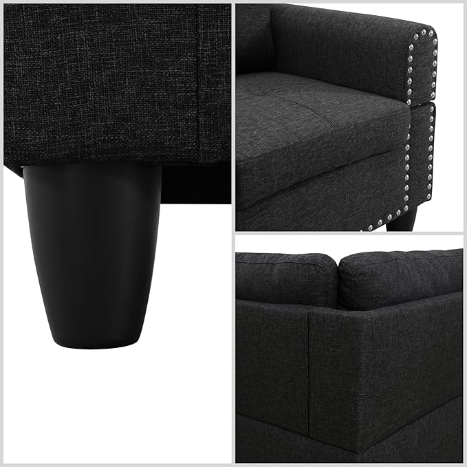 FONTOI L Shaped Sectional Couches for Living Room, Modular 4 Seat Sofa with Ottoman Storage, Modern Couch with Chaise for Bedroom Apartment Furniture, Black