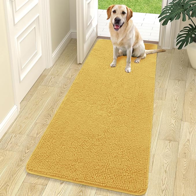 OLANLY Dog Door Mat for Muddy Paws 70x24, Absorbs Moisture and Dirt, Absorbent Non-Slip Washable Doormat, Quick Dry Chenille Mud Mat for Dogs, Entry Indoor Entryway Carpet for Inside Floor, Yellow by OLANLY