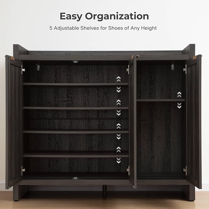 SICOTAS Shoe Storage Cabinet Set of 2, Large Tall Shoe Cabinet, Rattan Shoe Cabinet Storage for Entryway, Farmhouse Cabinet with Doors and Adjustable Shelves for Entryway Hallway, Black Oak - Image 4