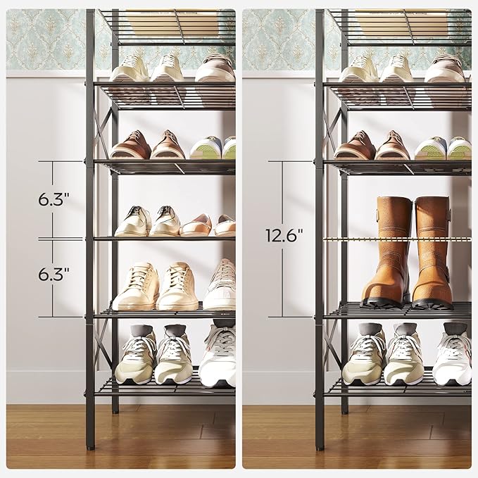 YATINEY 6-Tier Shoe Rack, Shoe Storage Organizer for Closet, Free Standing Shoe Organizer with Metal Mesh Shelves, 24 Pairs of Shoes, Rustic Brown and Black SS06BR - Image 7