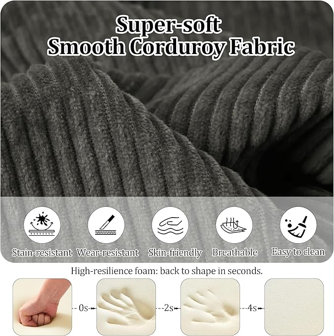 53.15'' Convertible Compressed Corduroy Folding Cloud Sofa Bed, Modern Boneless Pull Out Loveseat Sleeper in a Box, 4 in 1 Floor Mattress Futon Cloud Couch, No Assembly Needed, Grey, 2 Pillows, Full