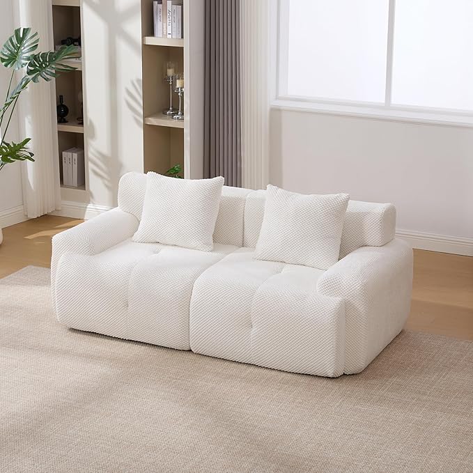 135" U-Shaped Compressed Sectional Cloud Sofa, Flannel Upholstered Modular Tufted Sofa with 6 Pieces, Symmetrical Boneless Foam Modular Cloud Couches for Living Room