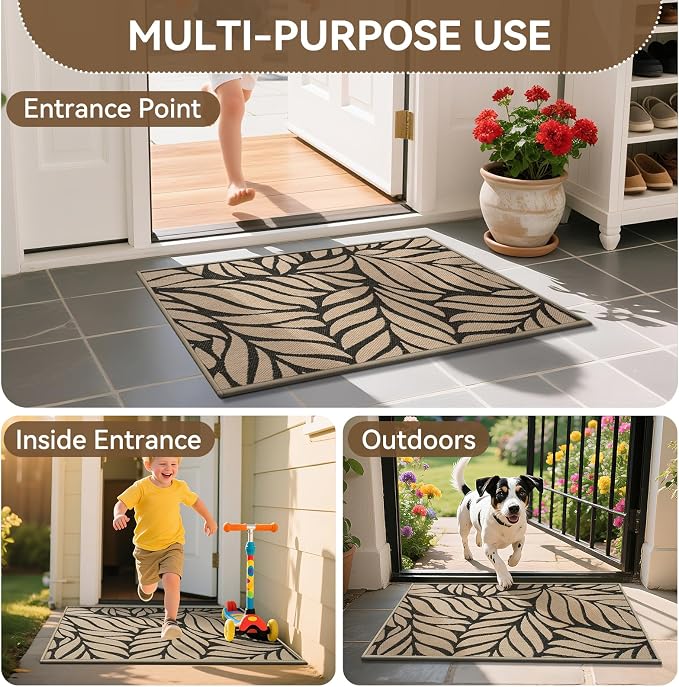 Door Mat Indoor Outside Entrance 24"x35", Low-Profile Non Slip Outdoor Inside Front Doormat Entryway Mat, Dirt Resistant Absorbent Porch Welcome Entry Mats, Washable Easy Clean, Brown - Image 8