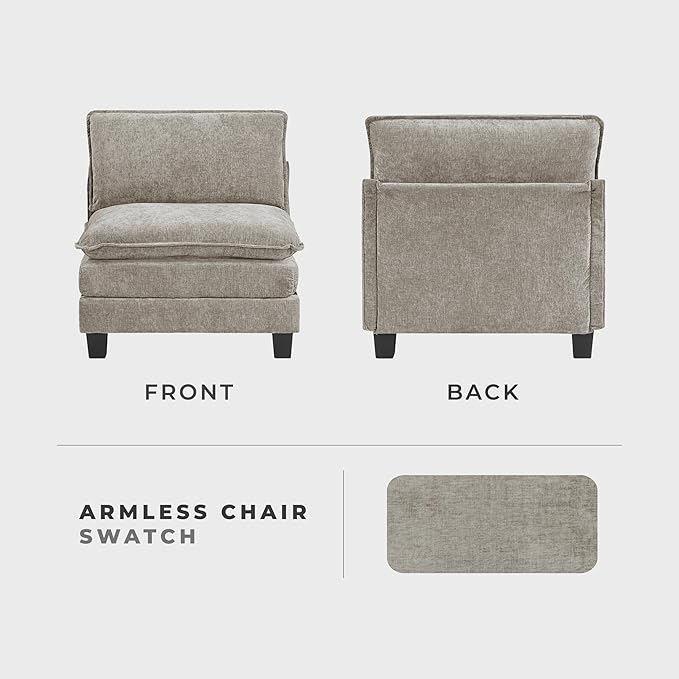 Lexicon Modular Sectional Sofa, Module for Sectional Couch, Armless Chair, Removable Cushion Cover, Soft Upholstery, Durable Frame, Customizable Comfort, Chenille Dark Pewter