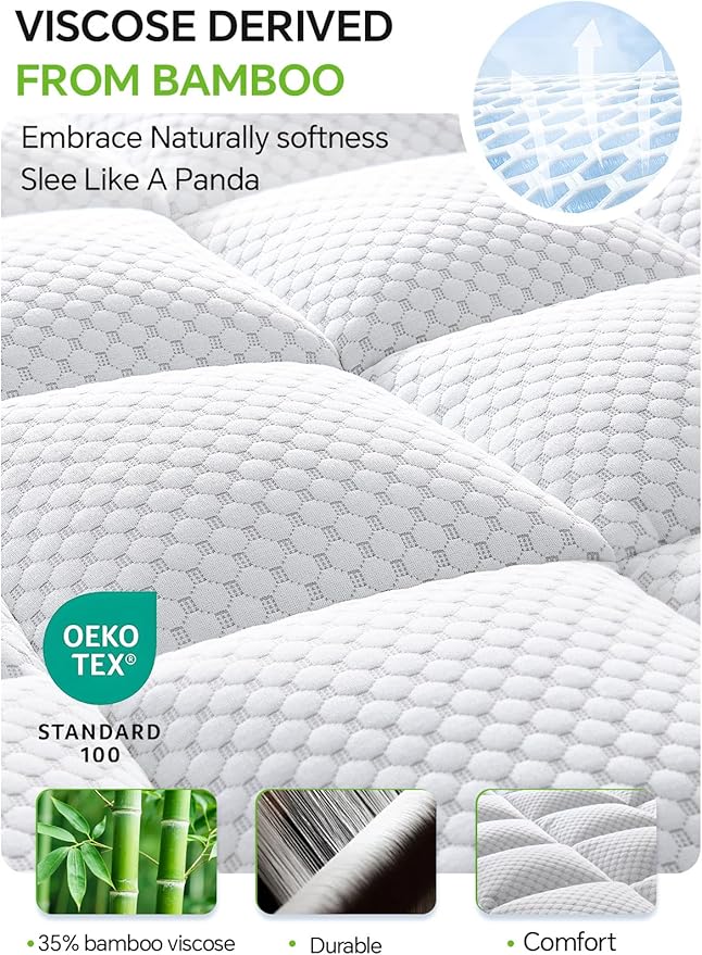 BEDELITE Queen Mattress Topper 3 Inch Thick Mattress Pad, Plush Pillow Top Bed Cover with Elastic Deep Pockets Up to 6-24 Inch for Pressure Relief, Shredded Memory Foam Filling (White)