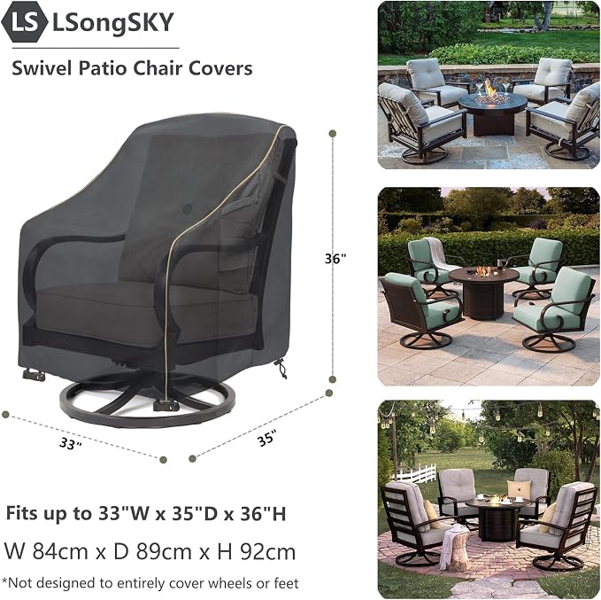 Patio Swivel Chair Cover 4 Pack,Waterproof Heavy Duty Outdoor Chair Covers,Outdoor Swivel Chair Cover for Patio Furniture Covers(33W x 35D x 36H inches),Black - Image 3