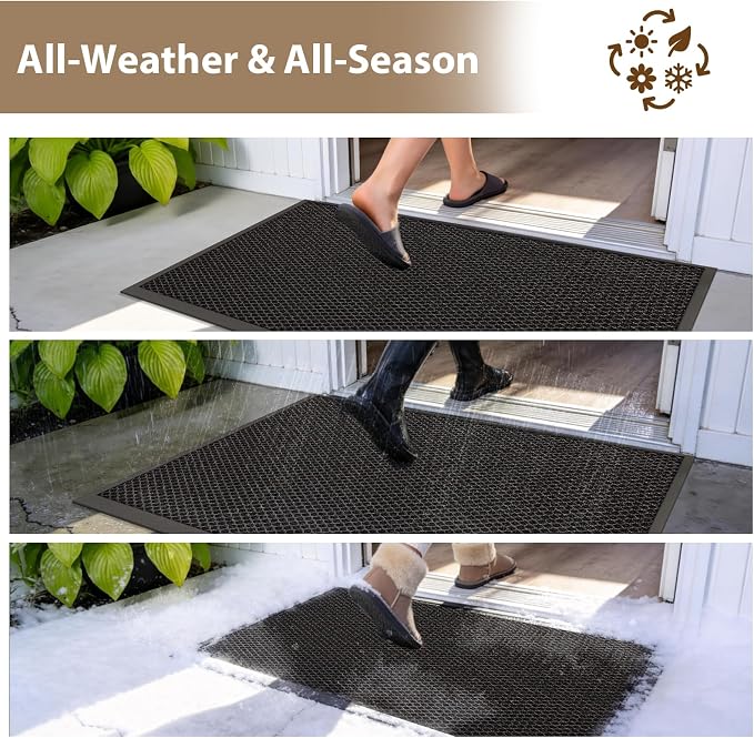 Front Door Mat Outside Entrance 24"x36" Brown,Heavy-Duty Dirt Trapper Outside Welcome Mat, Non Slip Durable Rubber Entrance Doormats for Entryway Porch, Stain Resist Waterproof All-Season All-Weather - Image 8