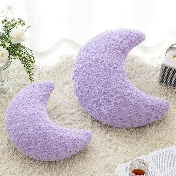 Moon Pillow, Decorative Throw Pillow with Soft Plush for Couch Bed, Cozy Moon Decorative Pillows for Bedroom Living Room, Home Décor Comfort Gift (Lavender Purple, 14.9 Inches)