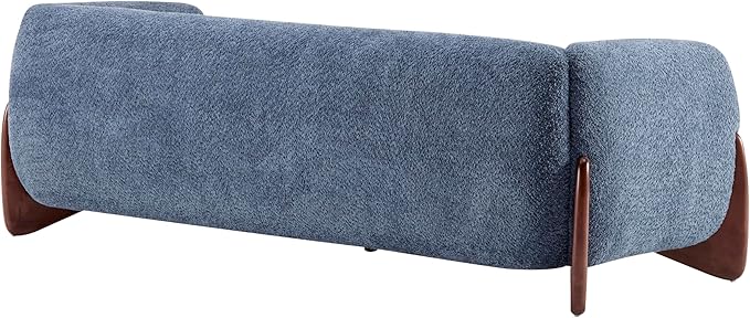 Merax 82 Inch Boucle Sherpa Sofa, Chenille Loveseat with Removable Cushions & Wood Legs, Modern Plush 3-Seater Couch for Living Room, Navy Blue