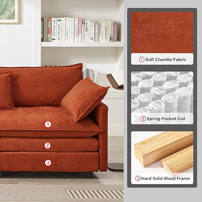 105" Oversized Modular Cloud Sectional Sofa Free Convertible L-Shaped Corner Sectional with Movable Ottoman, Chenille Upholstered Multiple Cushions Cloud Sofa Couches | Easy to Assemble