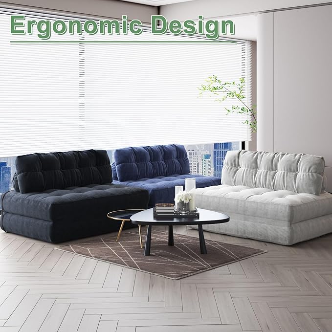 GarveeHome Folding Sofa Bed, Floor Folding Couch with Pillow, Futon Sofa Bed Convertible Sleeper Chair Foldable Mattress Back Support, Portable Fold Out Couch, Full, Corduroy, Beige