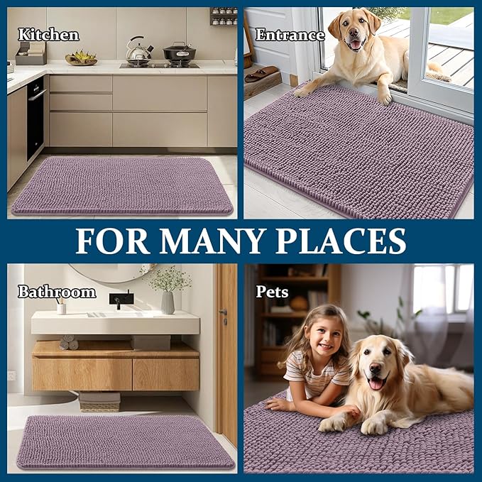 OLANLY Dog Door Mat for Muddy Paws 47x20, Absorbs Moisture and Dirt, Absorbent Non-Slip Washable Doormat, Quick Dry Chenille Mud Mat for Dogs, Entry Indoor Entryway Carpet for Inside Floor, Deep Plum - Image 8