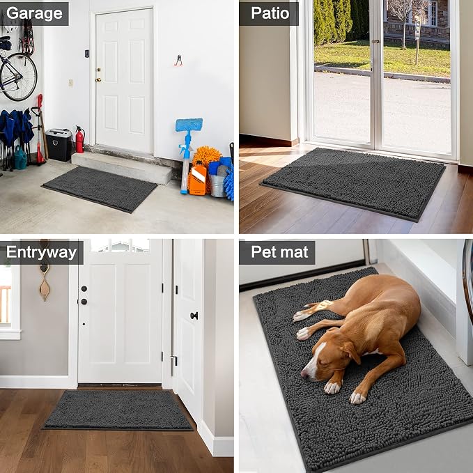 HOMEIDEAS Doormat Indoor Entrance, 36"x24", Highly Absorbent Chenille Muddy Dog Washable Non Slip Front Welcome Door Floor Mat for Entryway, Dark Gray - Image 6