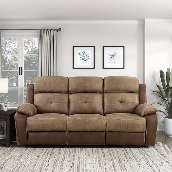 Lexicon Marianna Polished Microfiber Double Reclining Sofa, Brown