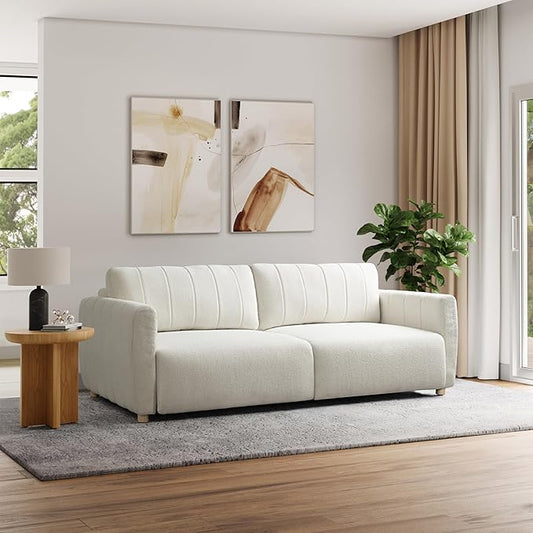 Serta Galway 91.7" Convertible Sleeper Sofa, Queen Size, Wall-Hugging Dreamglide Mechanism, Dreamcoil Comfort, Boucle Fabric, Ivory