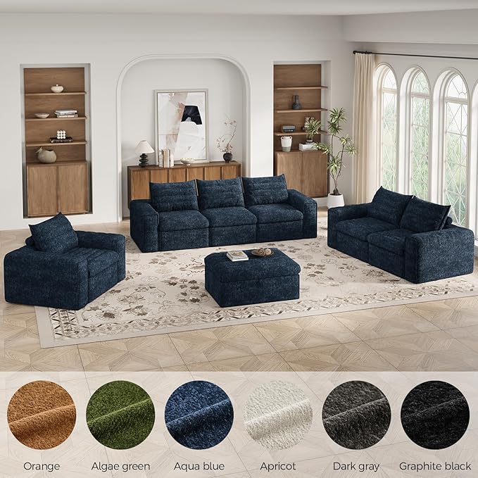 77" Cloud Loveseat Sofa, Deep Seat Couch with Pillows, Modern Comfortable Upholstery Boneless Sofa, 1 piece for Living Room, Bedroom, Apartment, Removable Cover，No Assembly Required, Aqua Blue