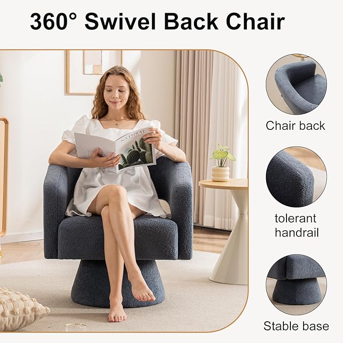 ClinQ Swivel Barrel Accent Chair, Oversized Teddy Upholstered Round Swivel Chairs Set of 4, Modern Luxury 360° Living Room Vanity Chair for Bedroom Office&Living Room, Blue