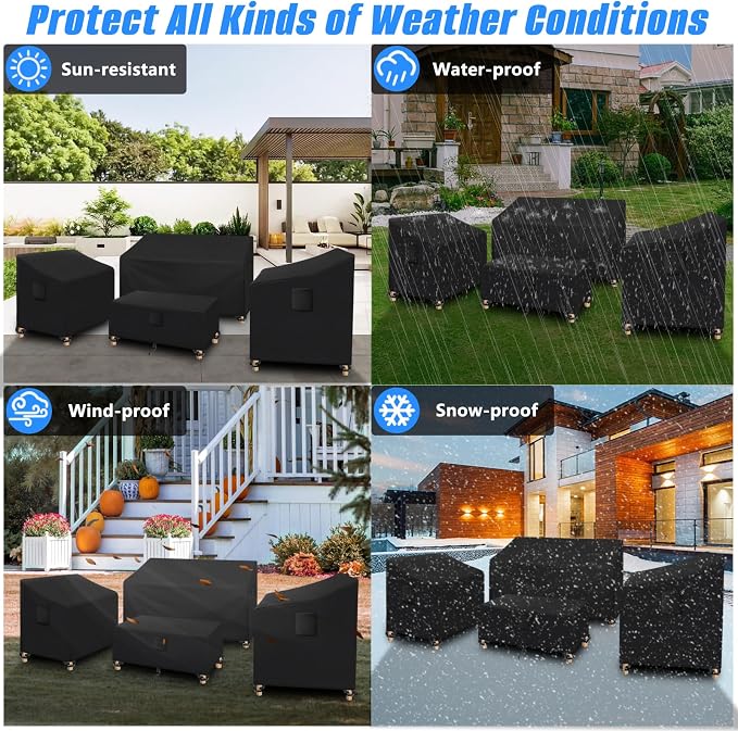 SIRUITON Patio Furniture Covers 4 Piece Set, Outdoor Furniture Cover Waterproof, Patio Furniture Set Covers, Heavy Duty Durable and Water Resistant Fabric, Fit for Chairs, Couch, Coffee Table, Black - Image 6