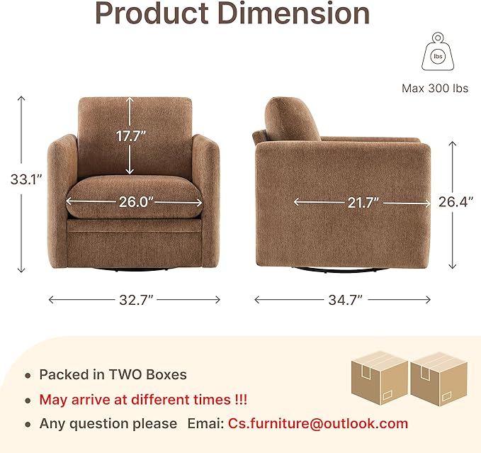 360° Swivel Accent Chair Set of 2,Upholstered Armchair with Deep Seat, Sturdy Metal Base for Living Room,Nursery,Bedroom,Terracotta