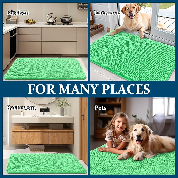 OLANLY Dog Door Mat for Muddy Paws 36x24, Absorbs Moisture and Dirt, Absorbent Non-Slip Washable Doormat, Quick Dry Chenille Mud Mat for Dogs, Entry Indoor Entryway Carpet for Inside Floor, Mint Green - Image 8