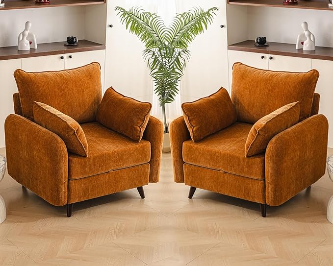 Rexulqo Oversized Accent Chair Set of 2,All Seats Storage,Comfy Armchair,24.5'' Deep Seat,Upholstered Living Room Chairs,Big Reading Chair for Bedroom,Office,Chenille,Yellow