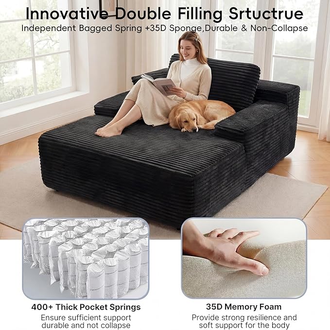 67”Chaise Lounge Chair Indoor, Oversized Corduroy Boneless Chair, Large Corduroy Upholstered Floppy Chair，Deep Seat Sleeper Couch，Cloud Sofas Couches for Living Room, No Assembly Required