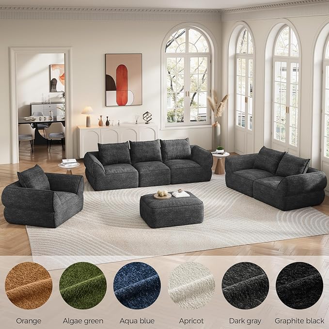 76.4" Cloud Loveseat Sofa, Deep Seat Couch with Pillows, Modern Comfortable Upholstery Boneless Sofa, 1 piece for Living Room, Bedroom, Apartment, Removable Cover，No Assembly Required, Dark Gray
