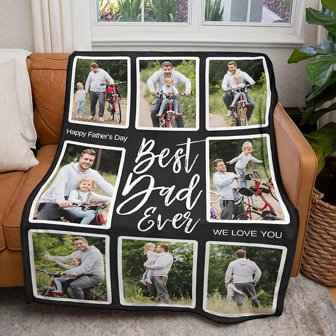 Printwoo Gifts for Dad Custom Blankets with Photo, Personalized Photo Blankets Fathers Day Personalized Gifts for Dad from Daughter Son Customized Blanket with Picture