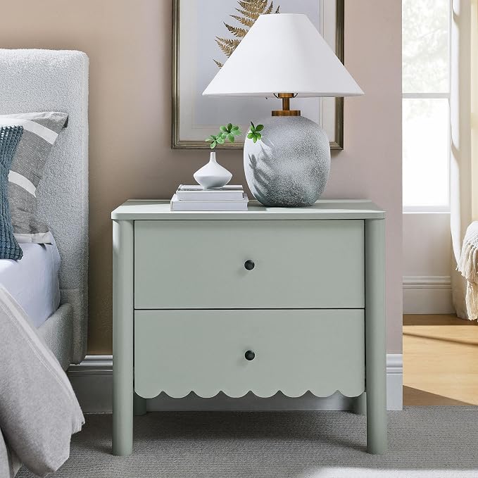 Modway Emmeline Scalloped 2-Drawer Nightstand in Sage - Image 2