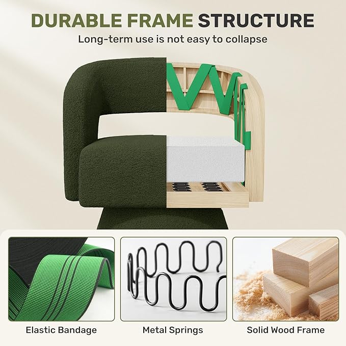 Nebuaegis Swivel Accent Chair Set of 4, Modern Comfy Teddy Barrel Chairs, Oversized Upholstered Round Arm Chair for Living Room, Bedroom, Reading Room, Green