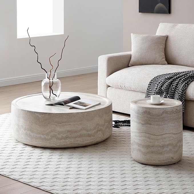 Modern Round Side Table for Living Room, Small Coffee Table Circle End Table, Faux Mars Marble Pattern Side Table, No Need Assembly (Marble, 15.74 Inch)