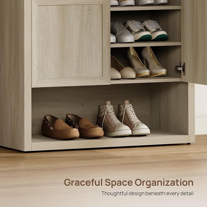 SICOTAS Shoe Cabinet Storage for Entryway - 48-Pair Shoe Cabinets with Doors and Adjustable Shelves, Farmhouse Large 7-Tier Shoes Storage Cabinet for Mudroom Closet Hallway, Grey White Oak, 2PCS - Image 7