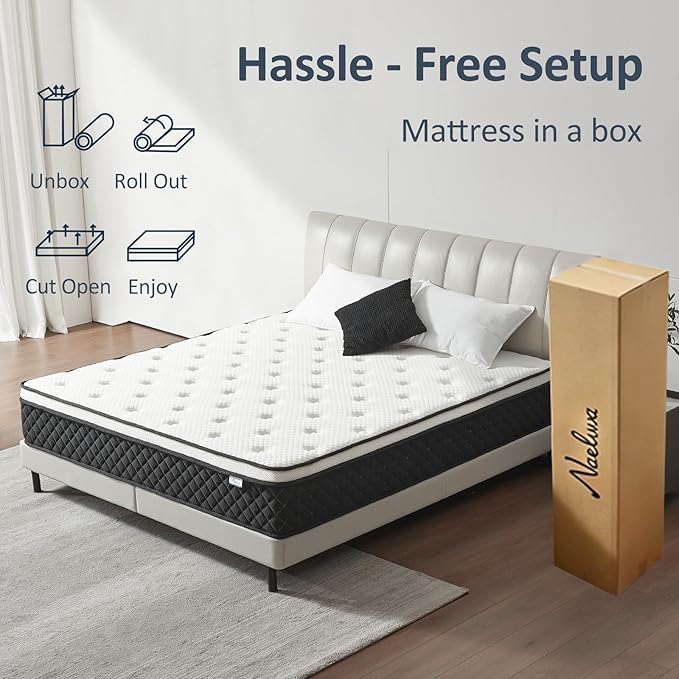 Full Size Mattress, 12 Inch Full Mattress in a Box, Memory Foam Mattress with Pocket Springs, Medium Firm, Lumbar Support & Motion Isolation, Pressure Relief & Breathable Comfort