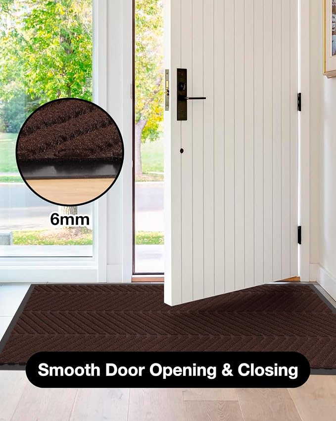 4′ x 12′ Heavy Duty Front Door Mat Indoor Outdoor Entrance, Easy Clean Non-Slip All Weather Commercial Floor Mat for Entryway, No Curling Waterproof Vinyl Welcome Mat (Dark Brown) - Image 6