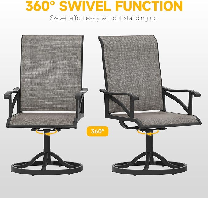 DWVO Swivel Patio Chairs Set of 8, Premium Outdoor Swivel Chairs with High Back Support & Weather-Resistant Fabric, Heavy Duty Patio Swivel Chair for Porch Garden Deck, 360 Degree Rotation, Brown - Image 5