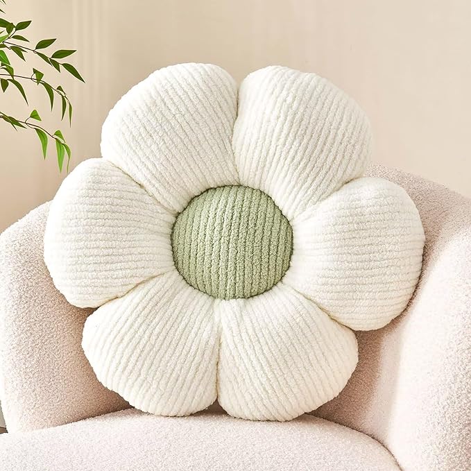 Kcvvcr Flower Throw Pillow, Soft White 14.9" Shaped Floor Pillow for Home Decor, Cute Aesthetic Plush Decorative Pillows for Bed, Sofa, Couch