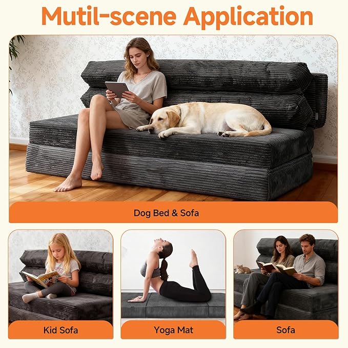 3-in-1 Sofa Bed, Couch Bed, Floor beds, Convertible Sofa Beds, Folding Couch for Adults(1PC, Dark Grey， 51.1"×39.3"×23.6")
