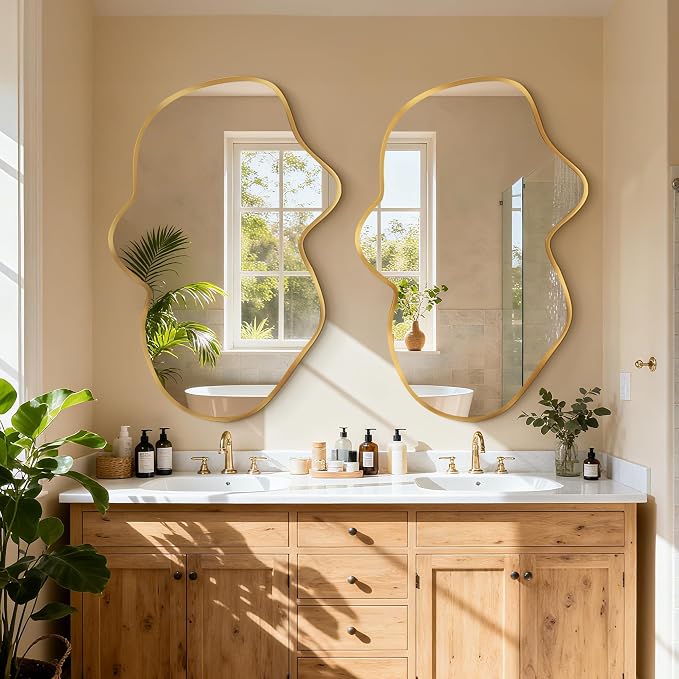 Irregular Wall Mirror, Gold Bathroom Wavy Abstract Mirror for Over Sink, Decorative Cloud-Shaped Wall Mirror, Stylish Shatter-Proof HD Mirror for Bedroom, Entryway (22"x36", S, 1 Pack) - Image 9
