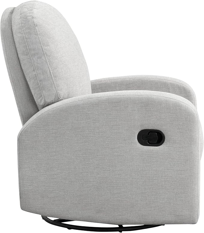 Palmdale 37.4" Swivel Rocker Manual Pull-Handle Recliner, Soft Modern, Pocket Coil Comfort, Black Metal Swivel Base Leg, Soft Chenille Fabric, Light Gray