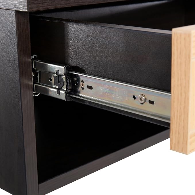 JONATHAN Y NST2000A Celerie 15.71" Mid-Century Modern Floating Wall Mounted Nightstand with Soft-Close Rattan Drawer and Cable Hole, Black/Light Oak - Image 8
