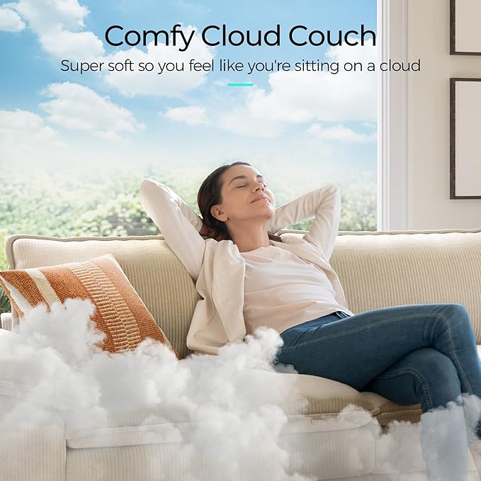 LINSY HOME Modular Sectional Sofa - Oversized Corduroy Cloud Couch with Movable Ottoman Soft Modern Comfy Sofa Set for Living Room Apartment Office, Beige