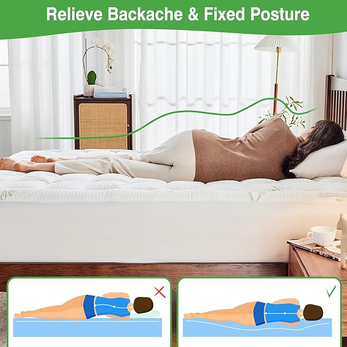 Queen Mattress Pad Cover, Viscose Made from Bamboo Pillow Top Cooling Mattress Topper for Queen Size Bed, 6-21 inches Deep Pocket, 60x80 inches